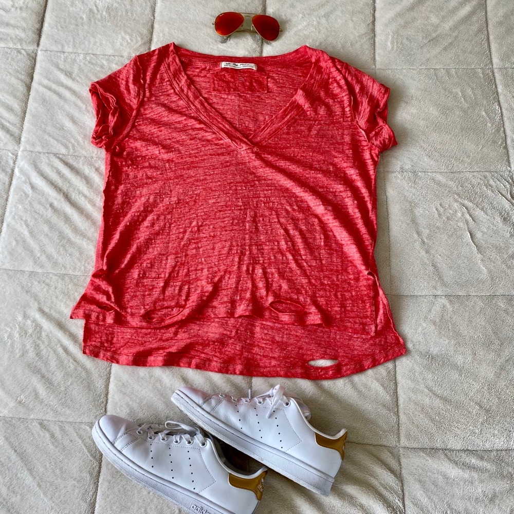 🔻 Anthropologie Weathered Oversized Coral Top XS